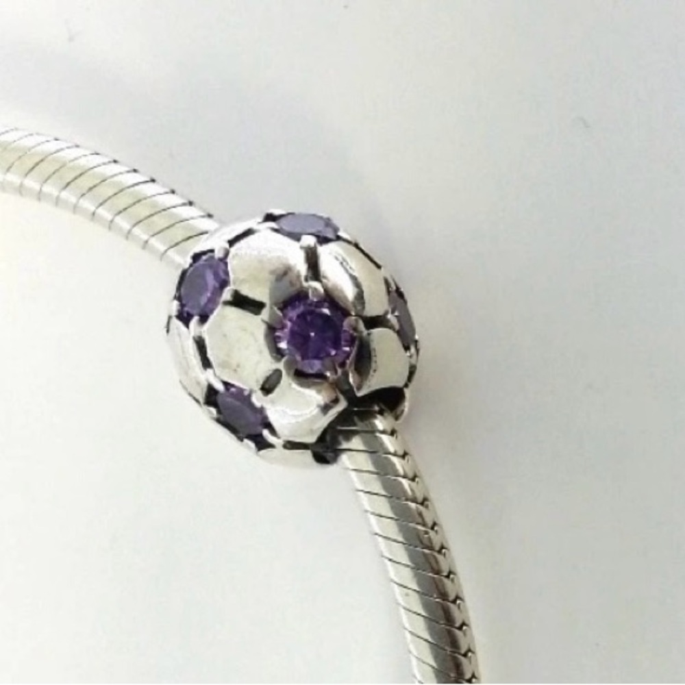 Authentic PANDORA Purple Stone Soccer Ball Charm 790444ACZ (retired)